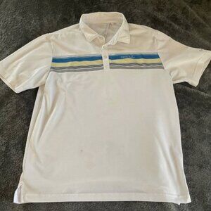 Travis Mathew White Mens Polo Short Sleeve Collared Golf Shirt L Blue Striped